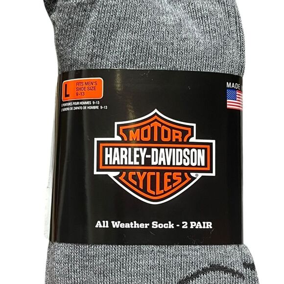 Harley-Davidson Black and Gray Bar And Shield Socks, 2 Pairs, Size L - Picture 4 of 6
